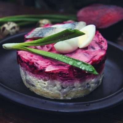 Layered salad with herring