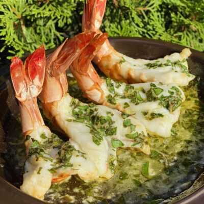 Shrimp tails in butter sauce