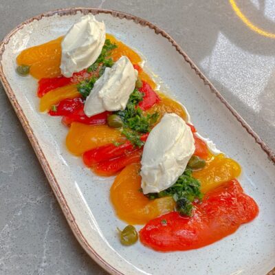 BAKED PEPPERS with soft cheese and pesto sauce